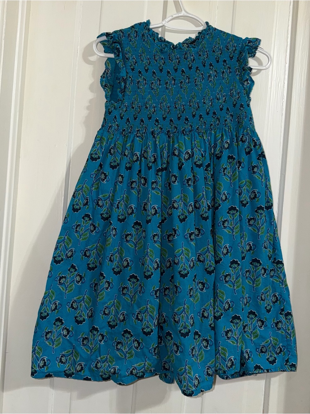 Girls' size large 14/16 dress Blue Floral Smocked Sundress summer sun